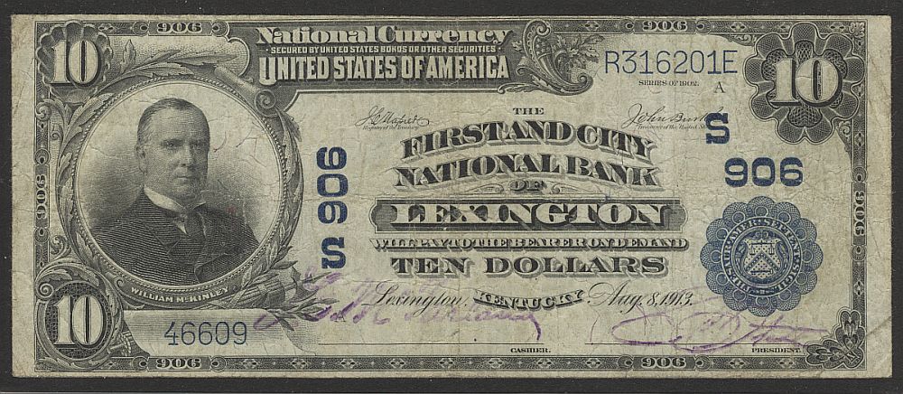 Lexington, KY, Ch. #906, 1902PB $10, Ch.F, 46609